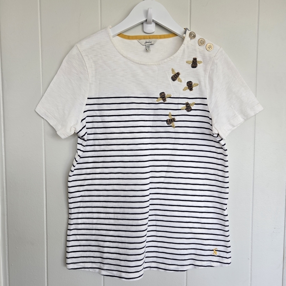 Joules Bee Design Embroidered Button Shoulder Top Size 8 - Picture 3 of 15